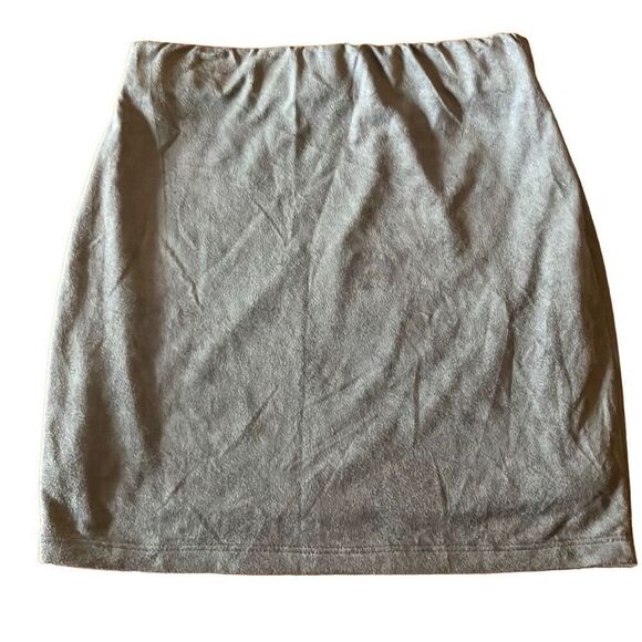 Brooklyn Karma Y2K Vintage Gray Faux Suede Stretch Mini Skirt Small Boho Fall - Picture 1 of 7